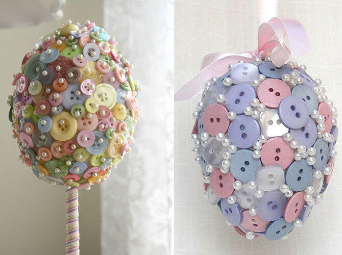 Украшение пасхальных яиц. Фото: Украшение пуговицами