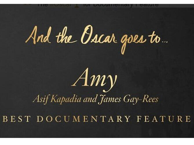 Премия Оскар 2016. Фото:  "Оскар" за лучший документальный фильм завоевала биография Эми Уайнхаус "Эми". Фото с сайта http://rian.com.ua/