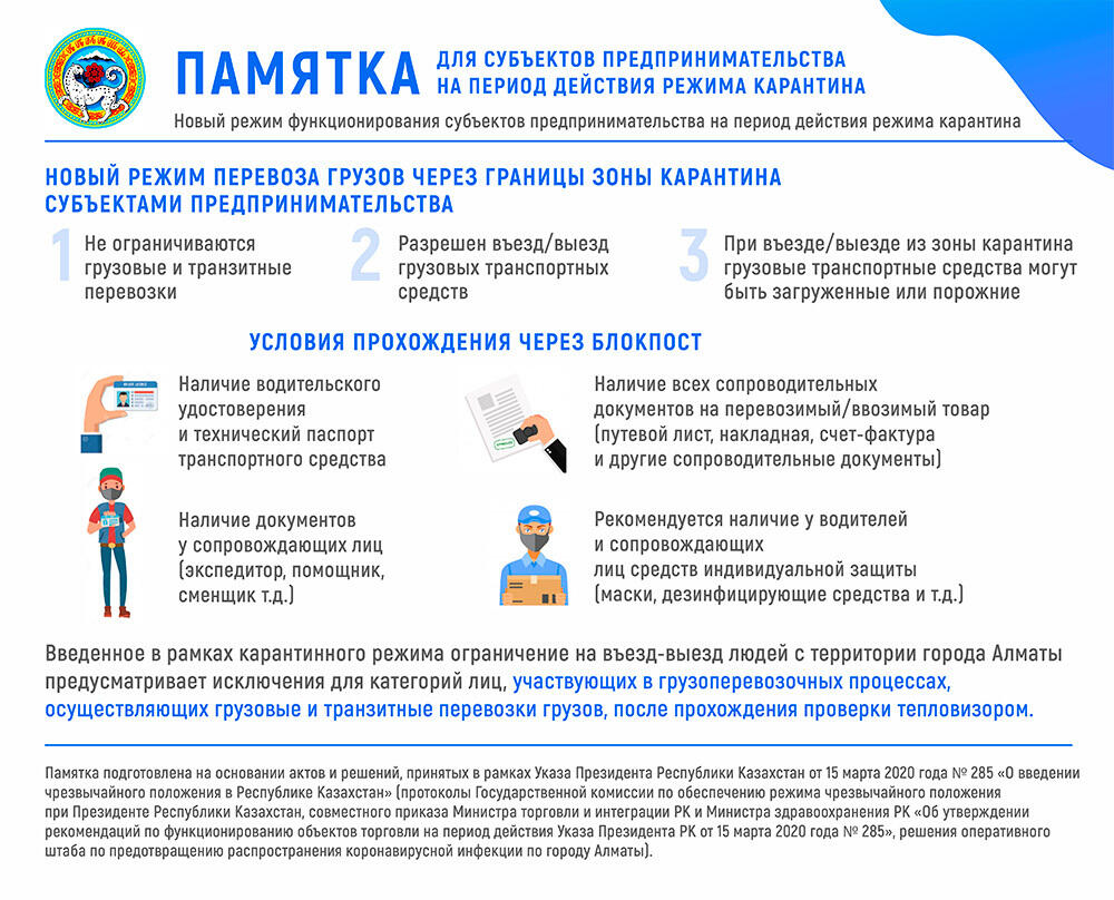 Памятка для субъектов предпринимательства на период действия режима карантина