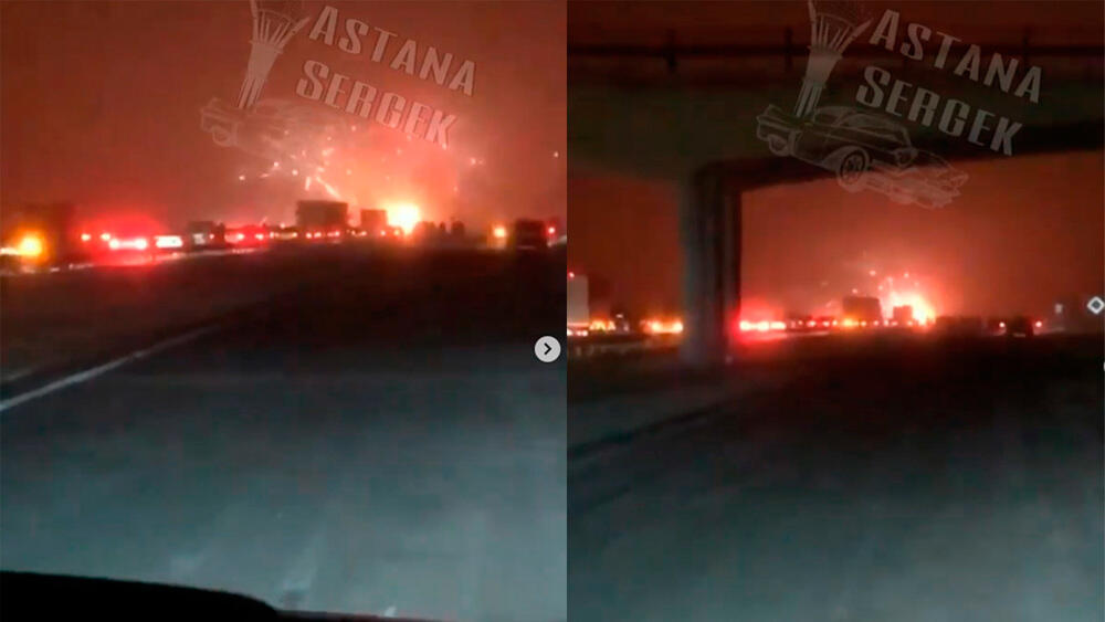 Полуприцеп с пиротехникой сгорел на трассе в Акмолинской области