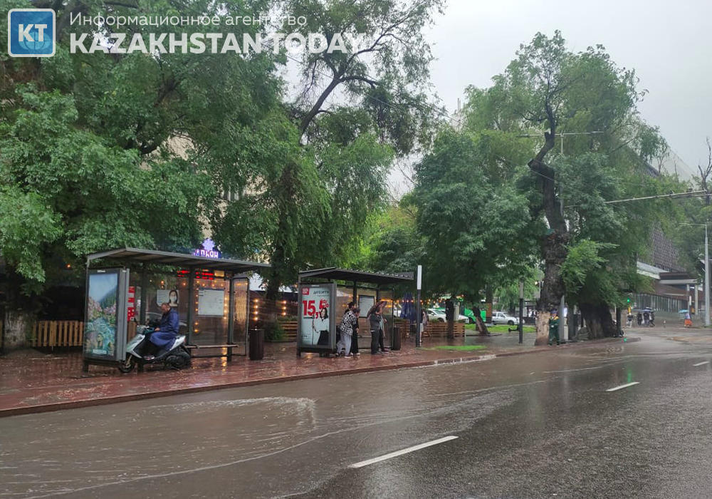 A heavy downpour flooded the streets of Almaty