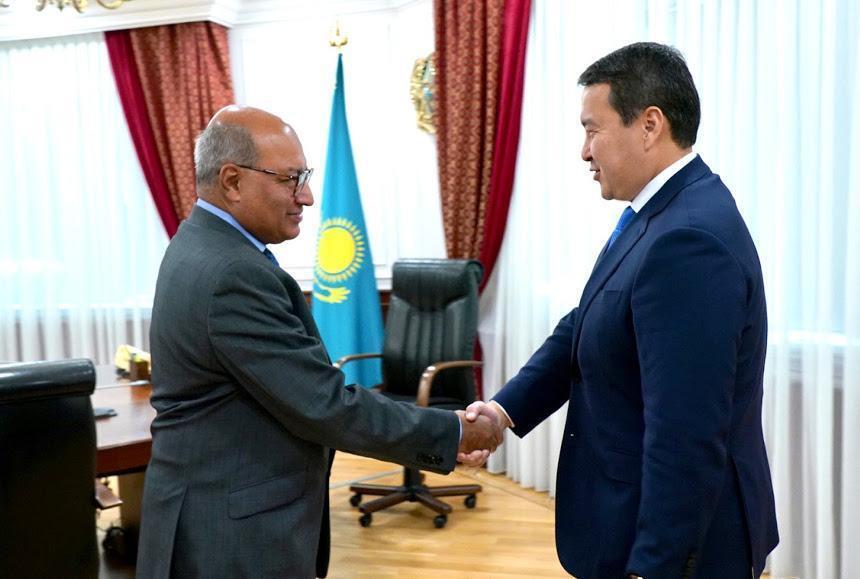 Kazakh PM Alikhan Smailov, Deputy Chair of Supreme Council for Reforms Suma Chakrabarti meet