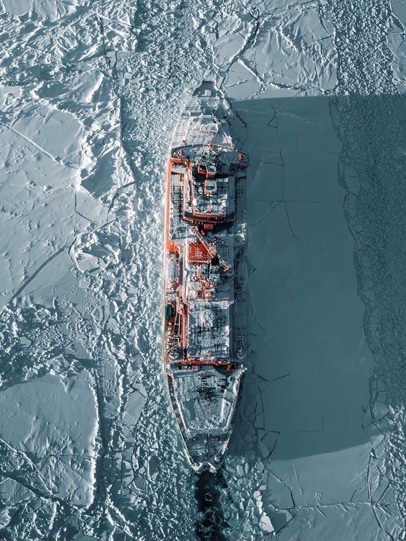 Атомный ледокол бороздит просторы Северного Ледовитого океана. Фото: telegram/Nation Geographic