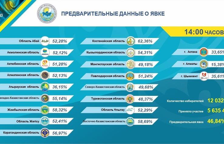 ЦИК: на 14.00 бюллетени получили 46,84% избирателей