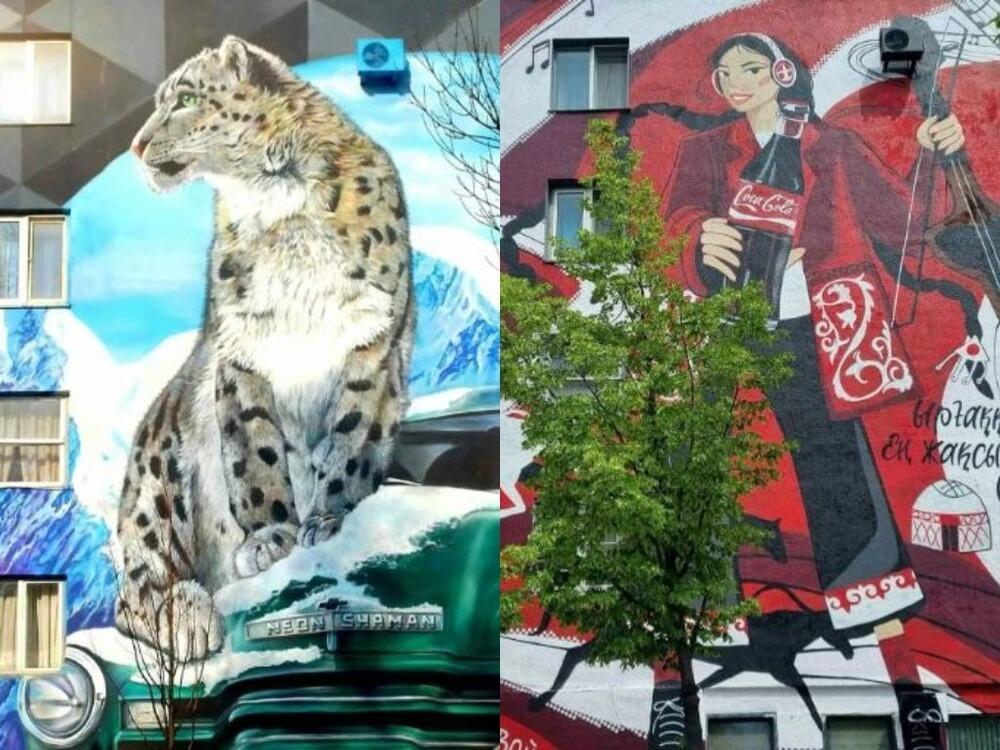 Алматинцев возмутила замена мурала со снежным барсом на рекламу газировки 