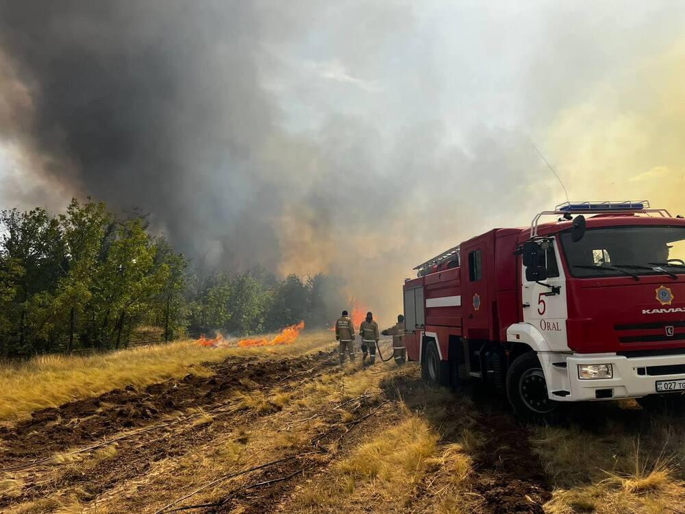 В ЗКО на нескольких участках горит сухая трава. Фото: МЧС РК