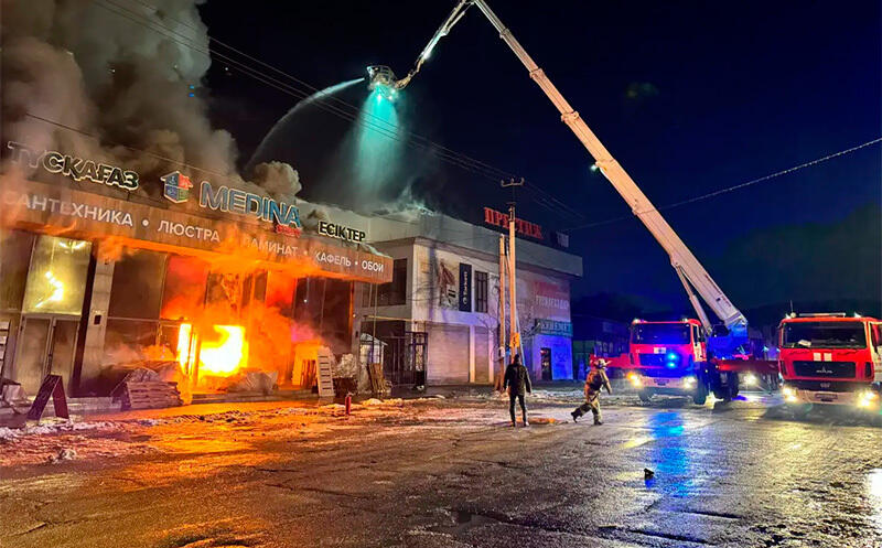 Large fire destroys building supplies stores in Shymkent
