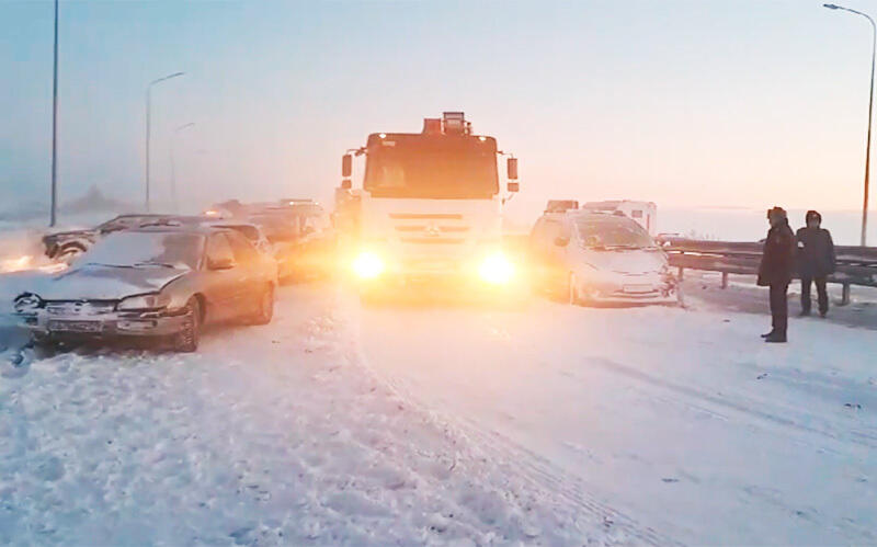 Major collision involving bus and 16 cars occurred near Karaganda