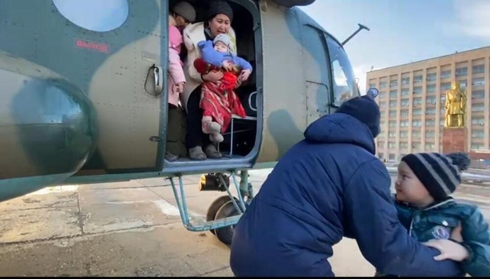 Military helicopters evacuate over 100 people from flood affected areas in Kazakhstan