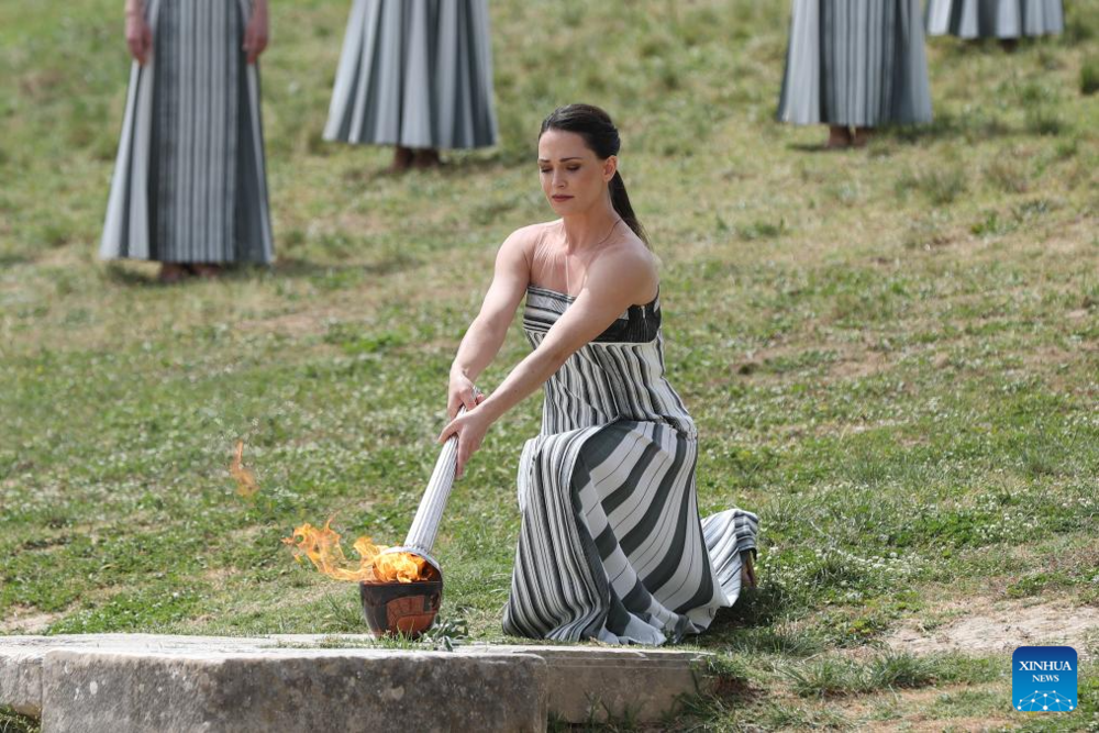 Olympic flame for Paris 2024 Summer Games lit in Ancient Olympia. Images | Xinhua/Zhao Dingzhe