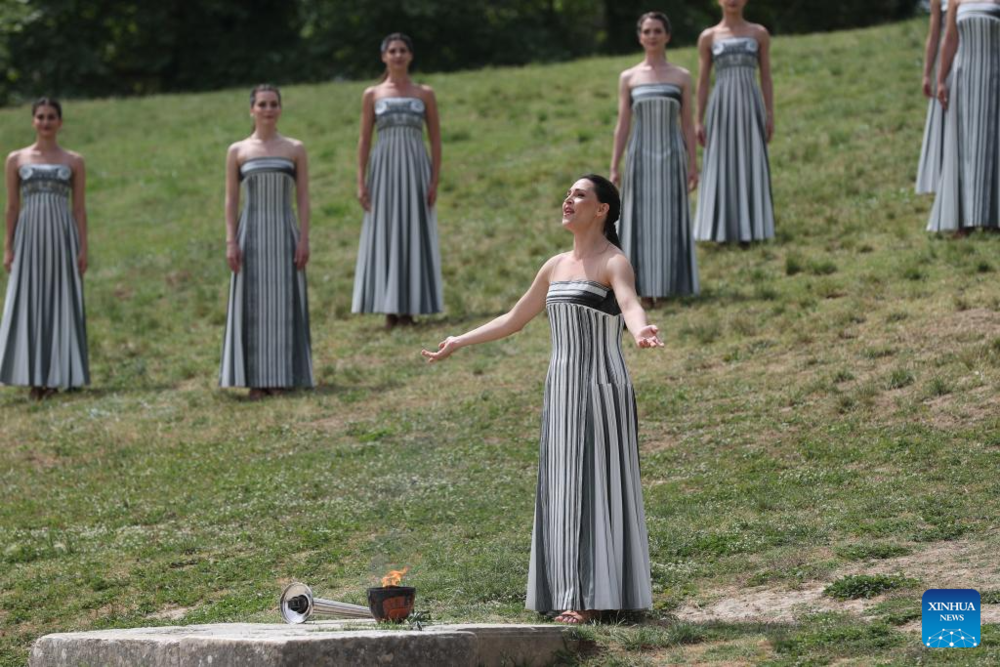 Olympic flame for Paris 2024 Summer Games lit in Ancient Olympia. Images | Xinhua/Zhao Dingzhe