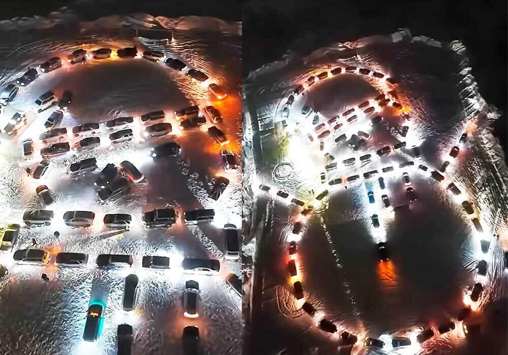 Giant car snowman was built in Ridder