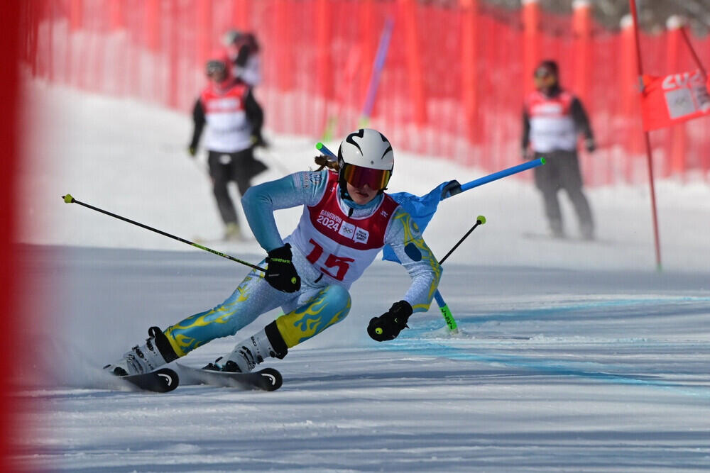Alexandra Skorokhodova of Kazakhstan claims gold at Alpine Skiing Tournament in Italy