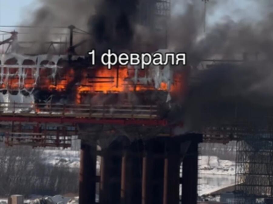 Возгорание произошло на строящемся мосту через Иртыш в Павлодаре