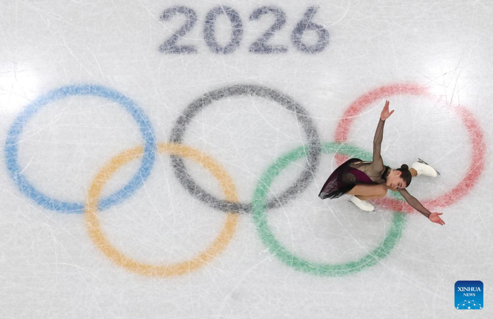 Highlights of Milan-Cortina 2026 on Feb. 6. Images | Lara Naki Gutmann of Italy competes during the women single skating short program of the figure skating team event of the Milan-Cortina 2026 Olympic Winter Games in Milan, Italy, Feb. 6, 2026. (Xinhua/Li Ming)