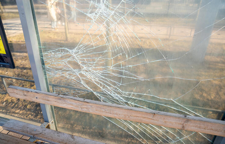 В Шымкенте три девушки разгромили автобусную остановку