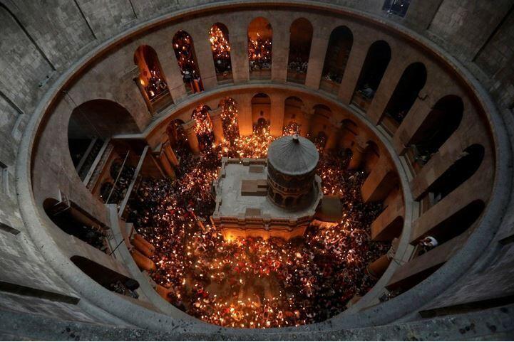 The Holy Fire descended in the Church of the Holy Sepulchre in Jerusalem
